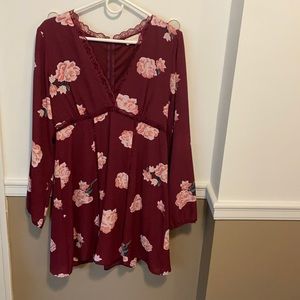 Red floral flowy short dress